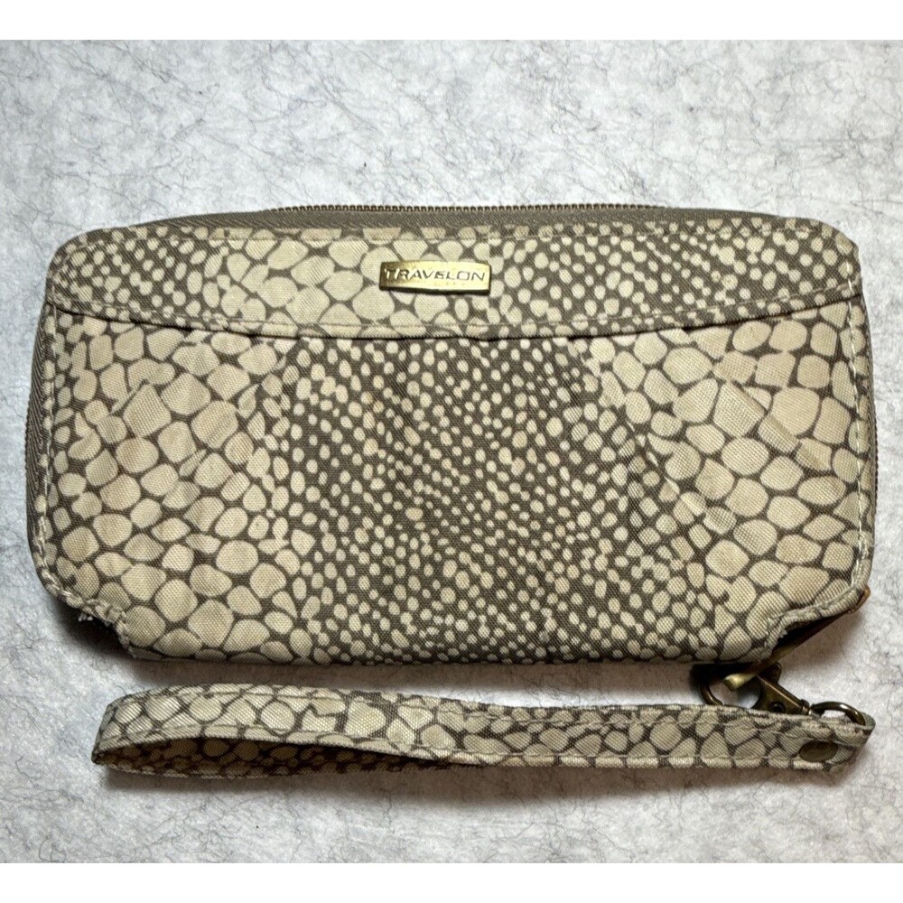 Travelon Zip-Around Wristlet Wallet, Beige/Gray Snake Print, Credit Card